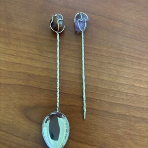 Wire wrapped gemstone cocktail spoon and olive pick